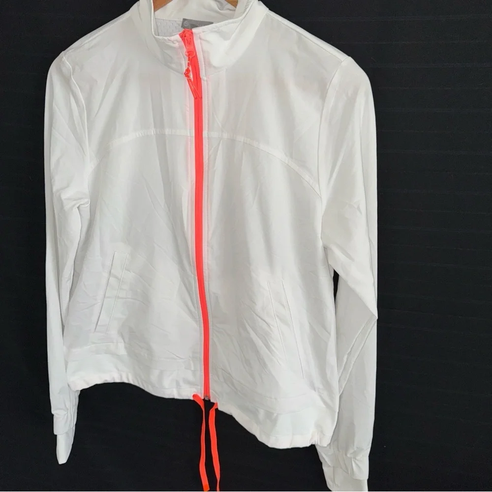 T by Talbots white full zip mock neck jacket XS Lightweight vented back stretch